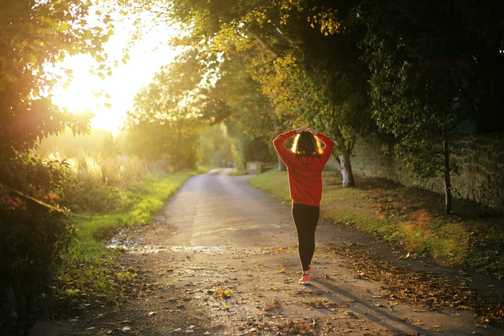 woman cooling down from run morning